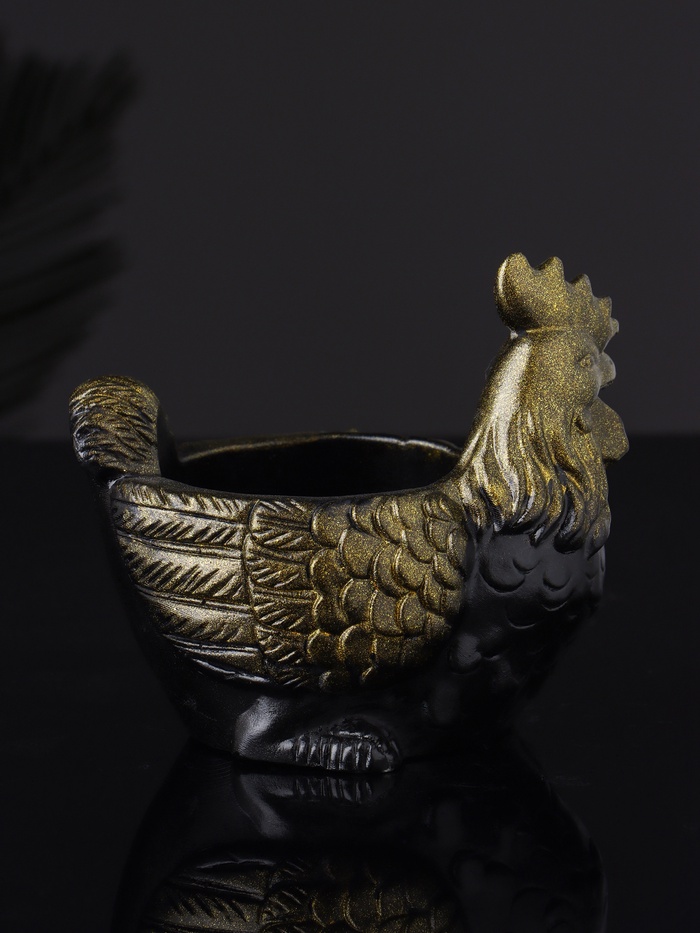 Декоративное кашпо для цветов «Курица», 10×9×6 см, гипс, цвет чёрное золото