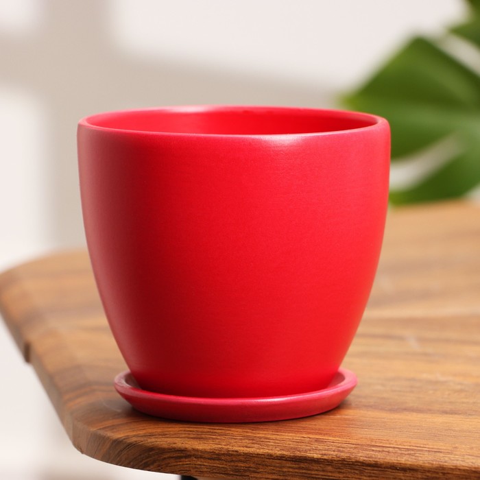 Горшок для цветов «Колор гейм», 600 мл л, d=12 см, h=10.5 см, керамический, с поддоном, красный
