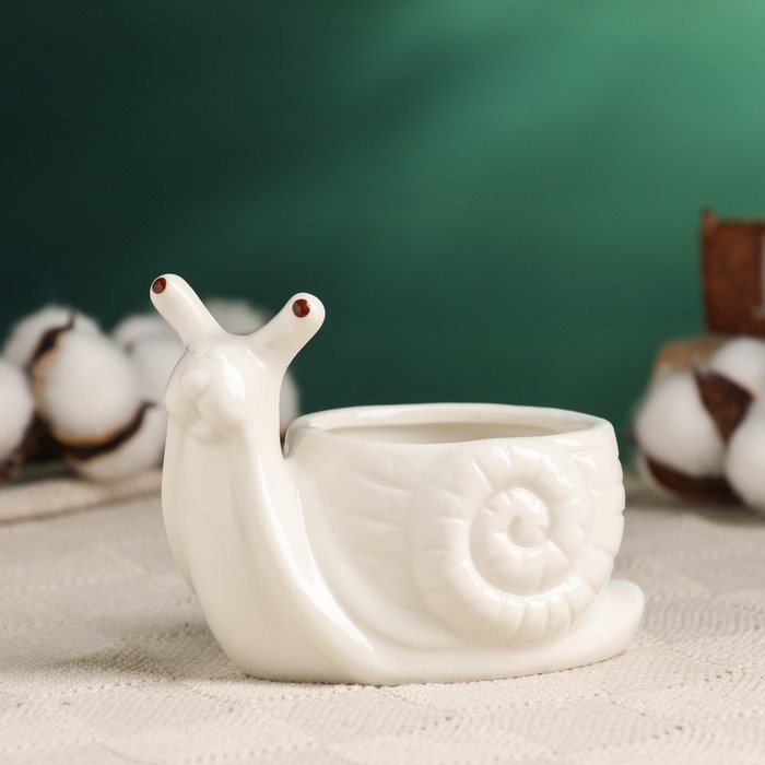 Декоративный горшок для цветов «Улитка», керамический, 200 мл, 13×9×9 см, белый, Greengo