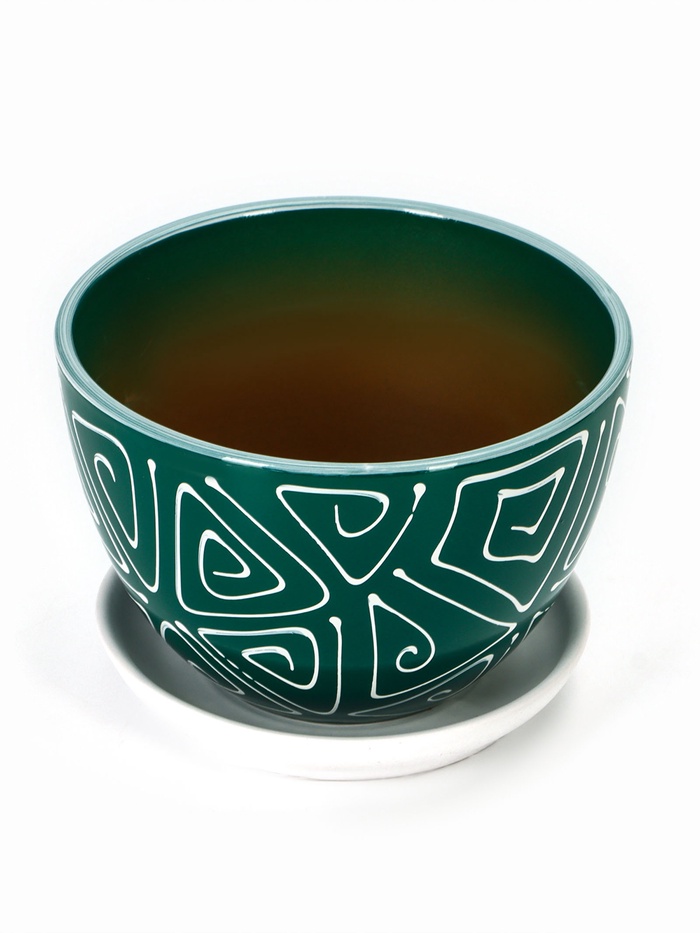 Горшок для цветов «Абстракция», 1.65 л, d=17 см, h=13 см, керамика, с поддоном, зелёный