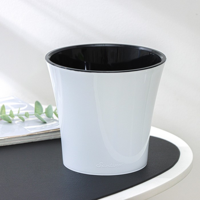 Кашпо для цветов со вставкой Santino «Арте», 2 л, пластик, бело-чёрное