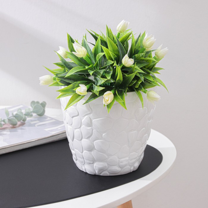 Горшок для цветов с поддоном «Камешки», 3 л, пластиковый, белый