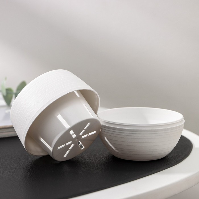 Горшок для цветов с поддоном «Япония», 125 мл, d=8 см, h=6.5 см, пластиковый, белый