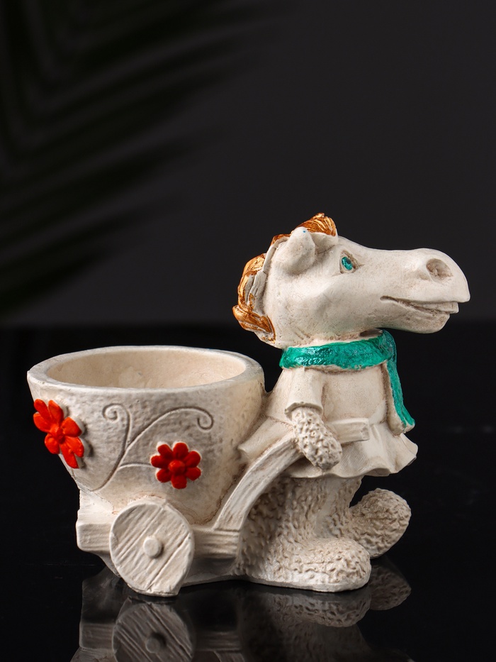 Фигурное кашпо для цветов «Лошадь с тележкой», гипс, 10×10×6 см, бежевый