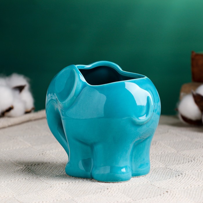 Декоративный горшок для цветов «Слоник», керамический, 350 мл, 12×8.5×10 см, голубой