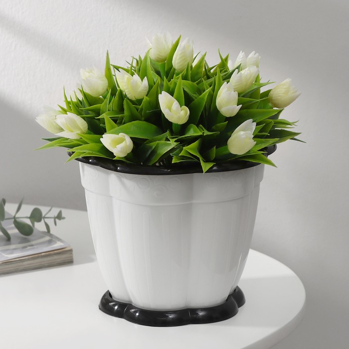 Горшок для цветов с поддоном «Восторг», 1.5 л, пластиковый, белый