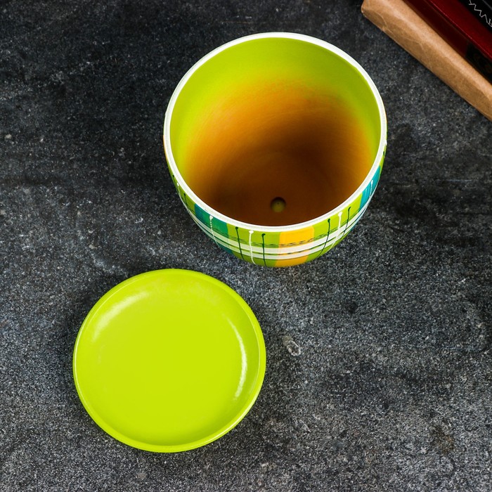 Горшок цветочный с поддоном 1,4 л, разноцвет, керамика,