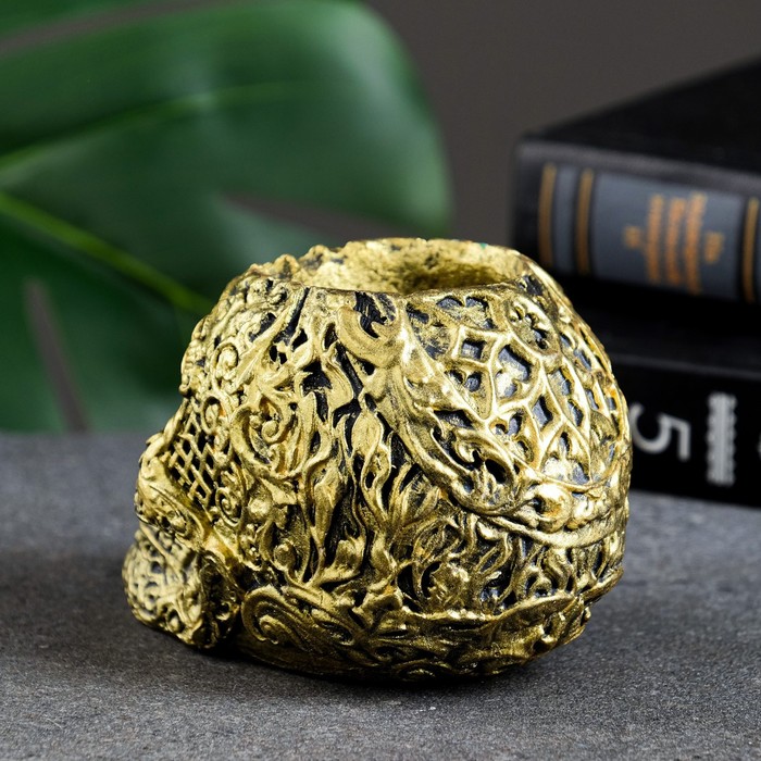 Декоративное кашпо для цветов «Череп цветочный», 80 мл, 7×11×7 см, гипс, золотистое