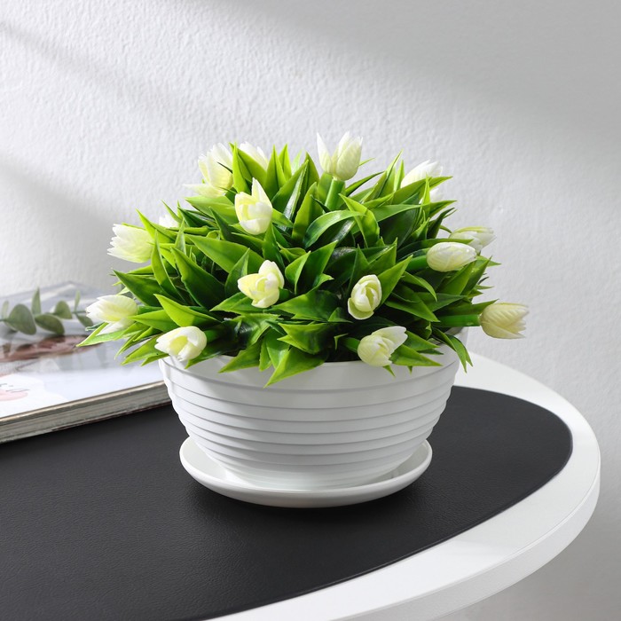 Горшок для цветов с поддоном «Алиса», 1 л, d=17 см, h=10 см, пластиковый, белый