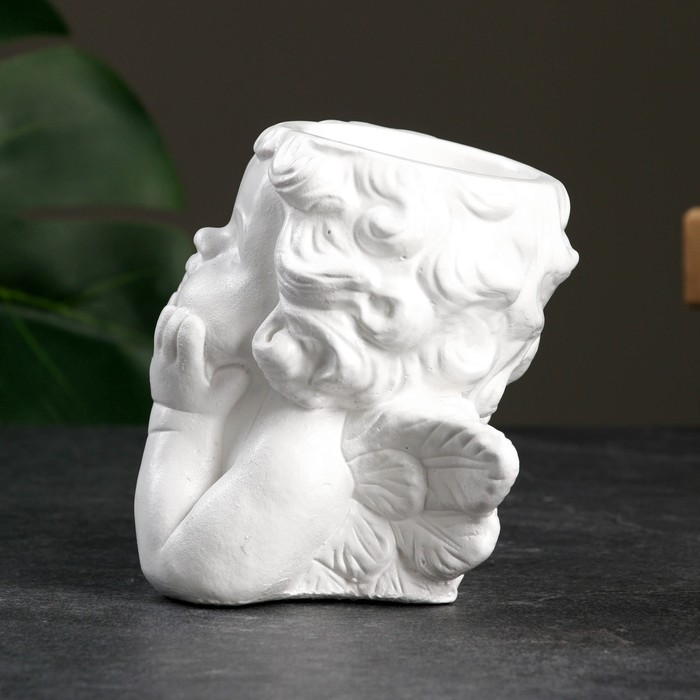 Декоративное кашпо для цветов «Мечтающий ангел», 90 мл, h=10 см, гипс, белое