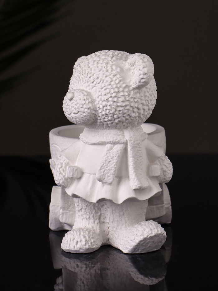 Кашпо гипс «Медведица с тележкой», 10×10×6 см, натуральный