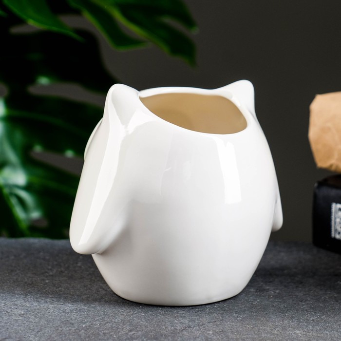 Декоративный горшок для цветов «Совенок Мун», керамический, 300 мл, 10.5×9×10 см, белый