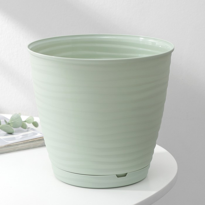 Горшок для цветов с поддоном Saffron, 2.6 л, d=17.6 см, h=16.2 см, цвет светло-зелёный