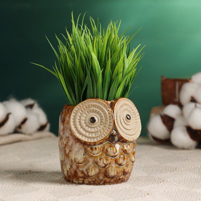 Декоративный горшок для цветов «Совенок», керамический, 200 мл, 8×7×8 см, бежевый