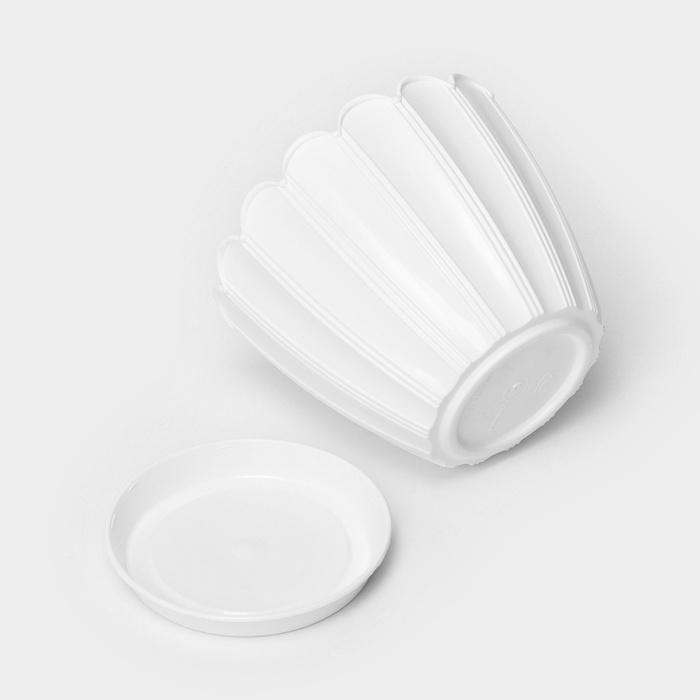 Горшок для цветов с поддоном «Хризантема», 1 л, d=13 см, h=11.5 см, пластиковый, белый