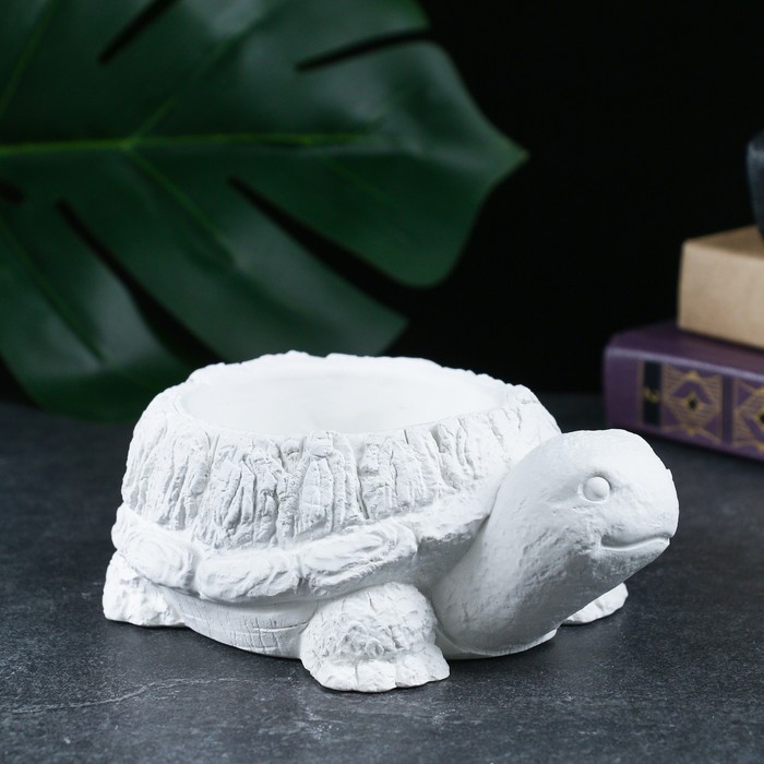 Декоративное кашпо для цветов «Черепаха», 14×8×10 см, гипс, белое