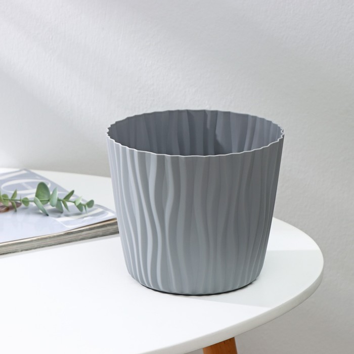 Кашпо для цветов со вставкой «Волна», 2 л, d=16 см, h=13.5 см, цвет серый