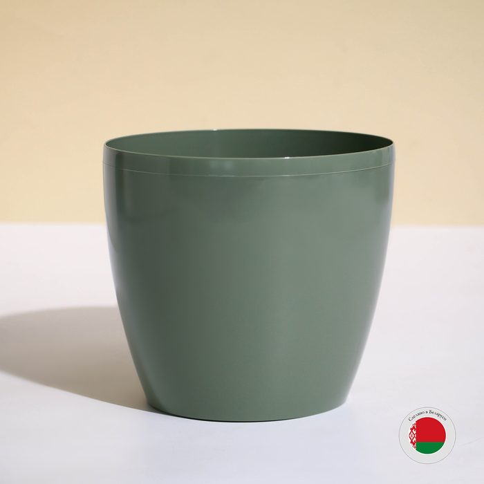 Кашпо для цветов, d=17 см, 2.7 л, пластик, зелёное, шалфей