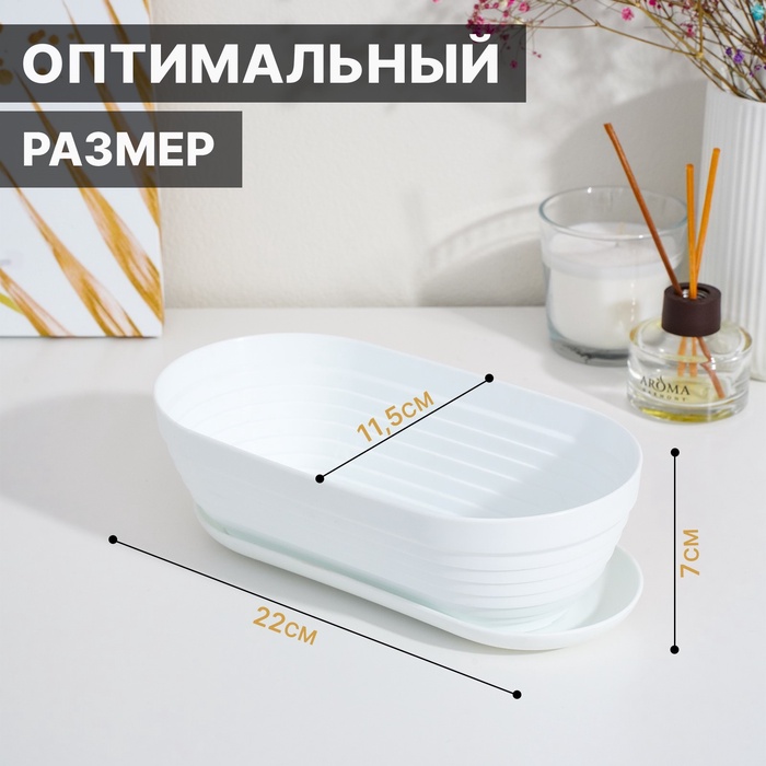 Горшок для кактуса с поддоном «Алиса», 900 мл, пластиковый, белый