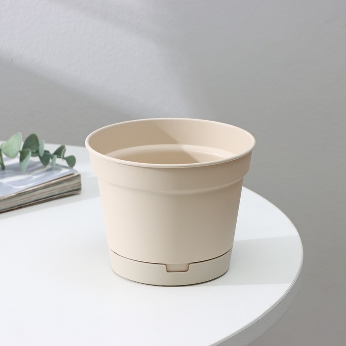 Горшок для цветов с поддоном Mint, 700 мл, d=12 см, h=9.4 см, пластиковый, светло-бежевый