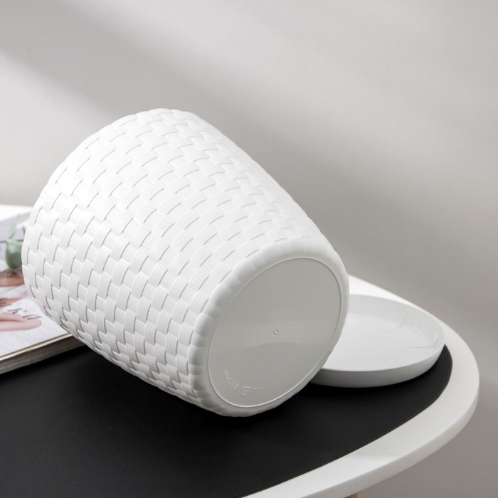 Горшок для цветов с поддоном «Ротанг», 3 л, d=17 см, h=17 см, пластиковый, белый