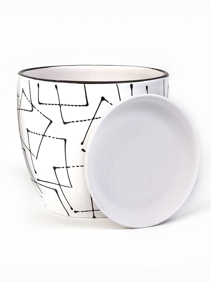 Горшок для цветов «Иллюзия», керамический, с поддоном, 2.5 л, белый с геометрическим орнаментом
