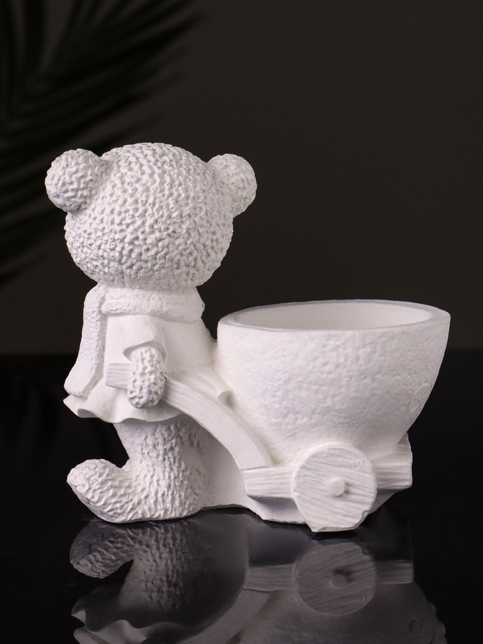 Кашпо гипс «Медведица с тележкой», 10×10×6 см, натуральный