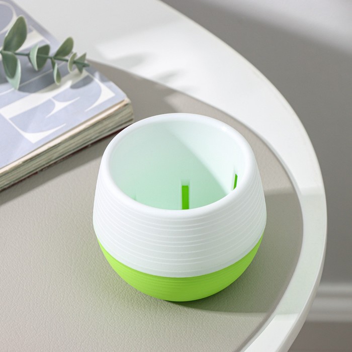 Горшок для цветов с поддоном «Япония», 125 мл, d=8 см, h=6.5 см, пластиковый, белый-фисташковый