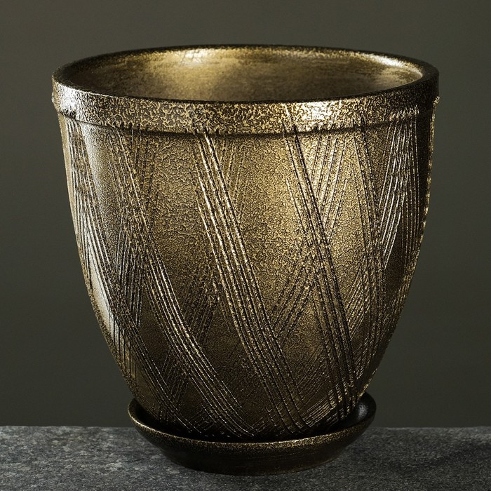 Горшок для цветов «Греция», керамический, с поддоном, 2.4 л