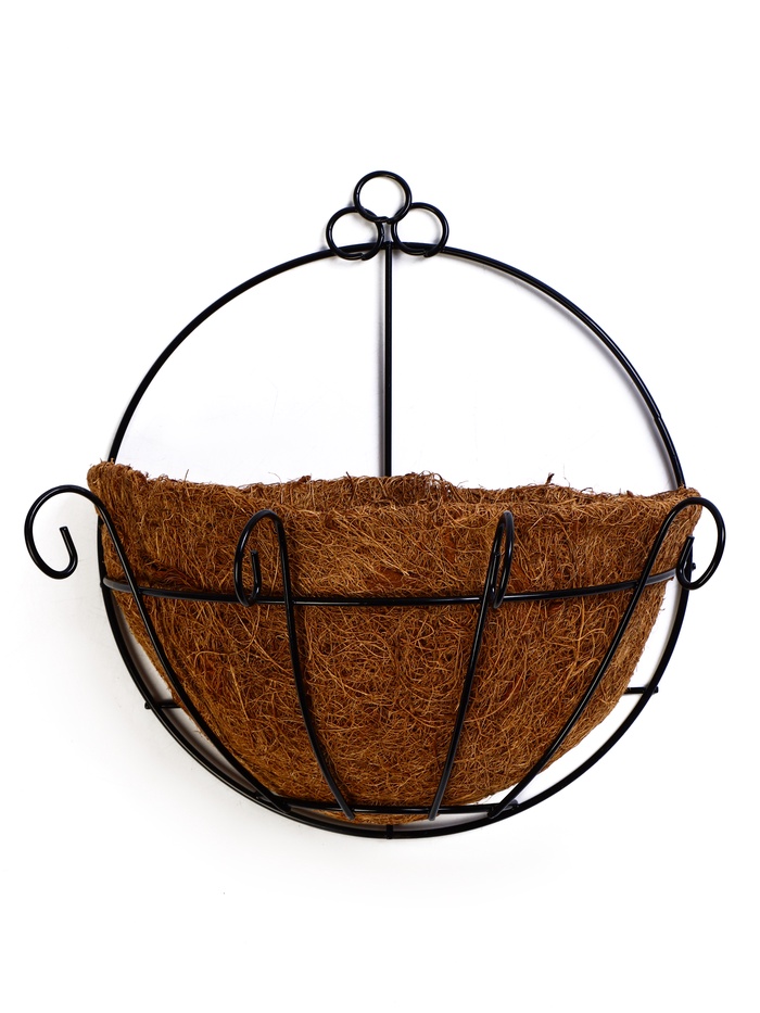 Кашпо настенное, d=20 см, металлическое, со вставкой из кокоса