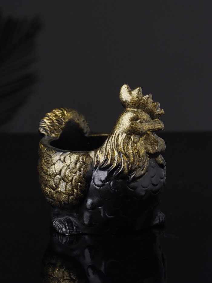 Декоративное кашпо для цветов «Курица», 10×9×6 см, гипс, цвет чёрное золото