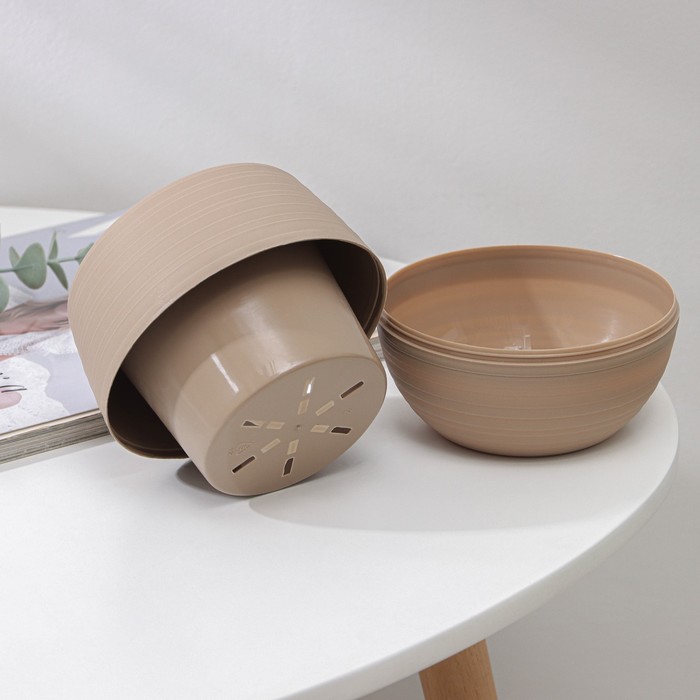 Горшок для цветов с поддоном СибПолимер «Дуэт», 500 мл, пластиковый, кофе с молоком