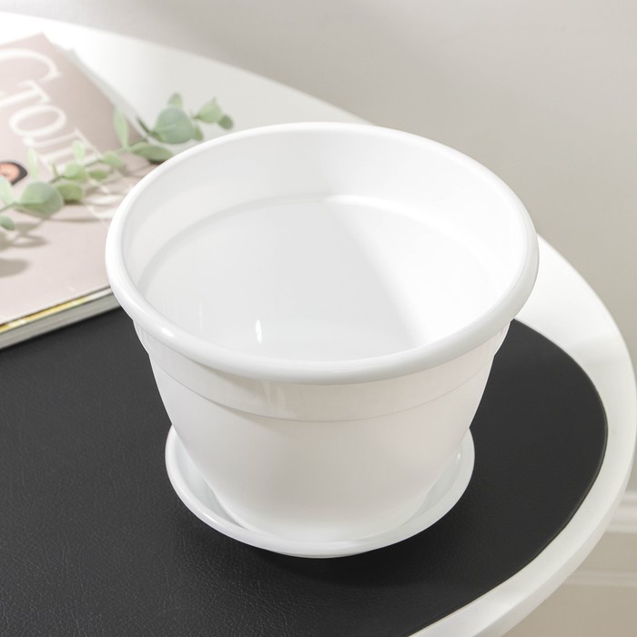 Горшок для цветов с поддоном «Антик», 1.6 л, d=17 см, пластиковый, белый