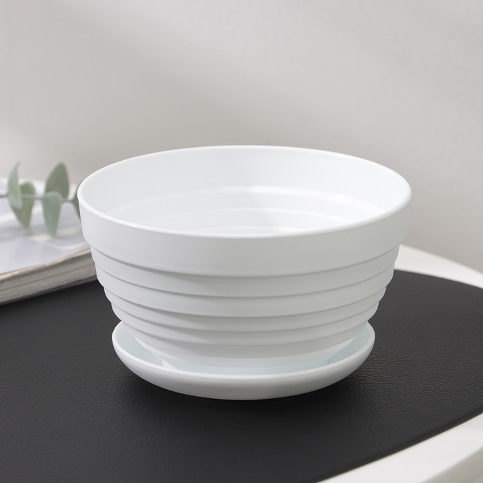 Горшок для цветов с поддоном «Алиса», 500 мл, d=13 см, h=8 см, пластиковый, белый