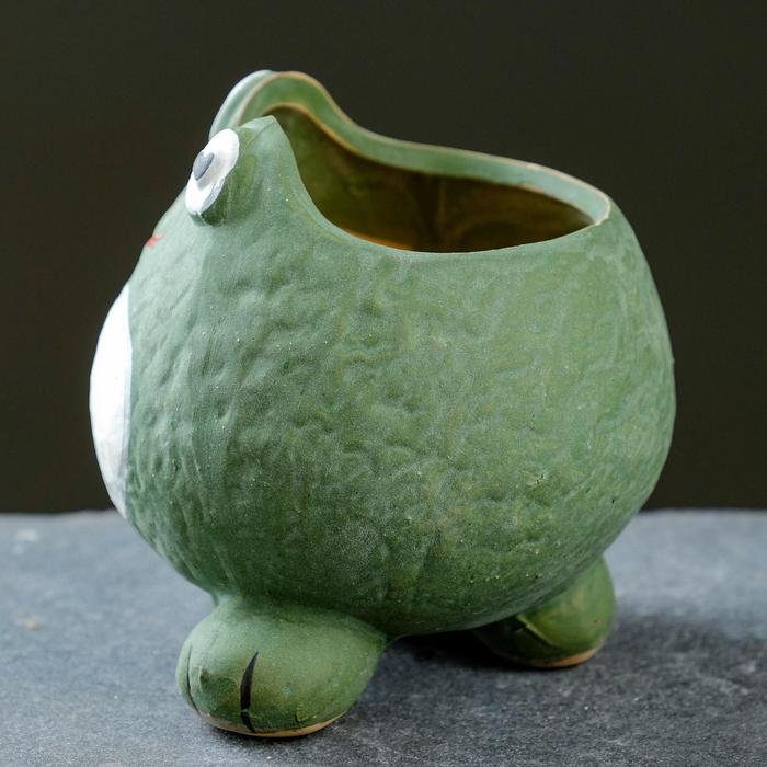 Декоративный горшок для цветов «Подружка - лягушка», 250 мл, 9×8×9 см, керамический, зелёный