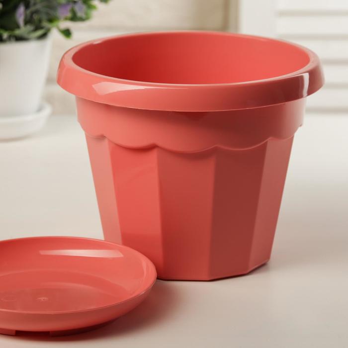 Горшок для цветов с поддоном «Доляна. Эрика», 1.8 л, пластиковый, коралловый