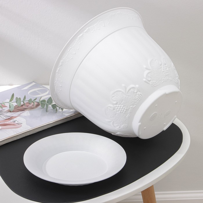 Горшок для цветов с поддоном СибПолимер «Ангара», 7 л, пластик, белый