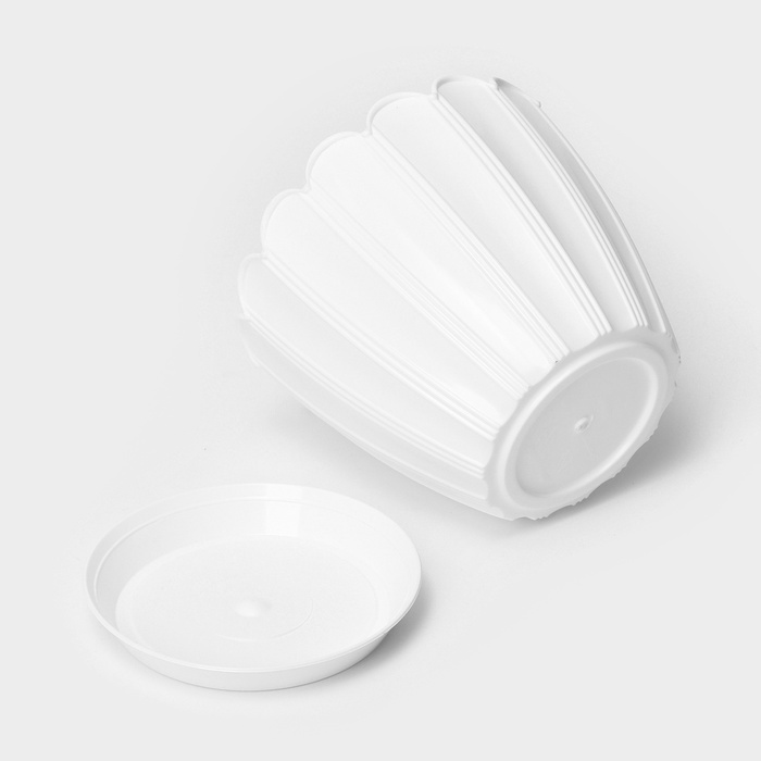 Горшок для цветов с поддоном «Хризантема», 0.6 л, d=11 см, h=9.5 см, пластиковый, белый