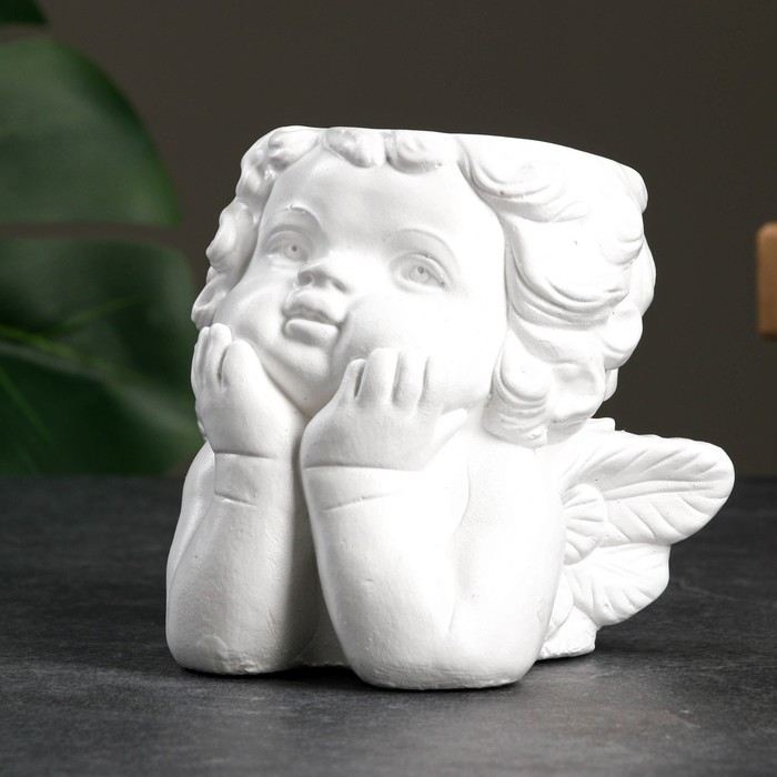 Декоративное кашпо для цветов «Мечтающий ангел», 90 мл, h=10 см, гипс, белое