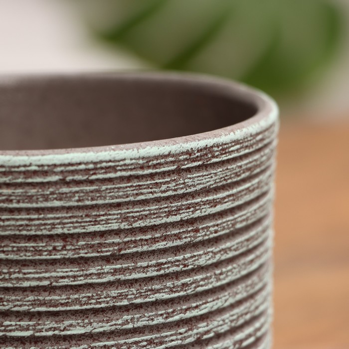 Горшок для цветов «Лоза», 800 мл, d=12 см, h=10 см, керамика, с поддоном, цвет зелёно-серый бук
