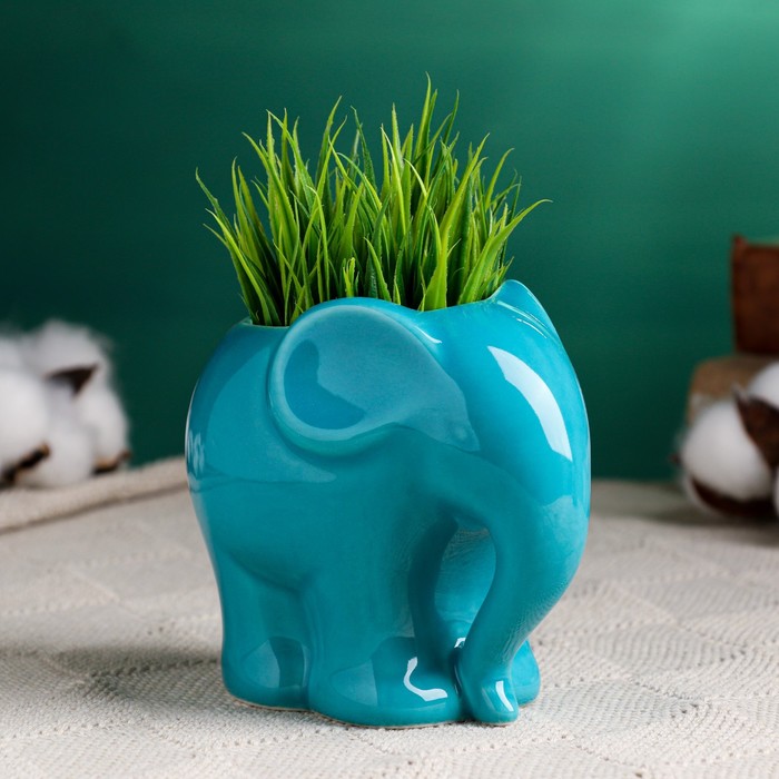 Декоративный горшок для цветов «Слоник», керамический, 350 мл, 12×8.5×10 см, голубой