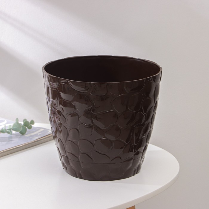 Горшок для цветов с поддоном «Камешки», 5 л, пластик, шоколадный