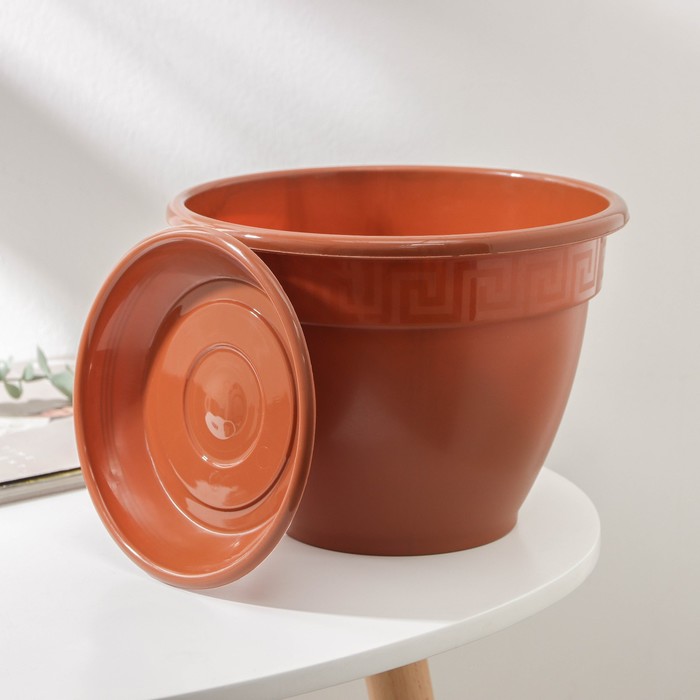 Горшок для цветов с поддоном «Антик», 3.6 л, d=22 см, пластиковый, цвет терракотовый