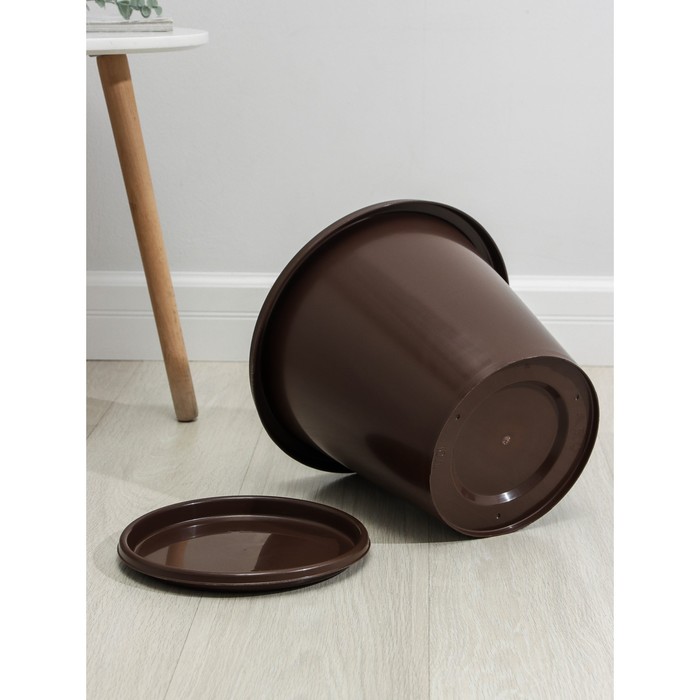 Горшок для цветов с поддоном «Альтернатива. Эконом», 10 л, пластиковый, коричневый