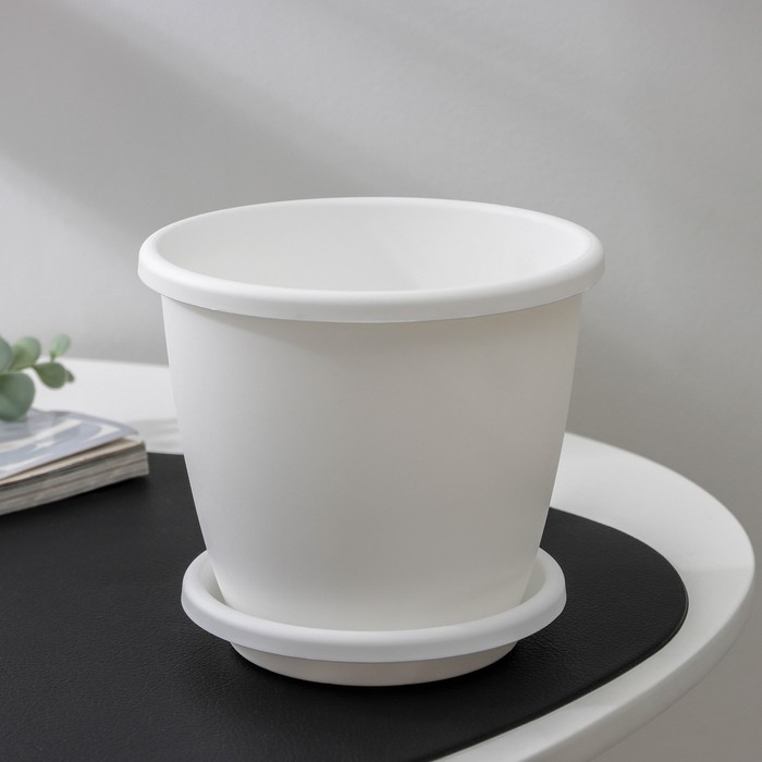 Горшок для цветов с поддоном «Альтернатива. Афина», 1.1 л, пластиковый, белый