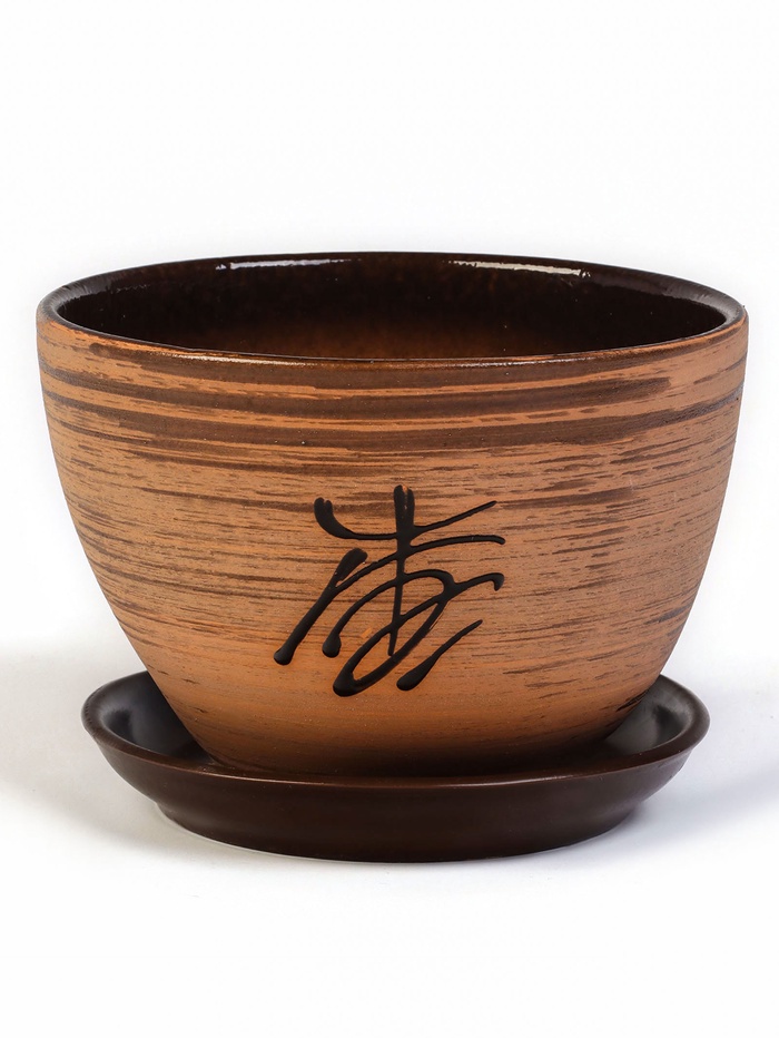 Горшок для цветов «Восток», 1.65 л, d=17 см, h=13 см, керамика, с поддоном, коричневый