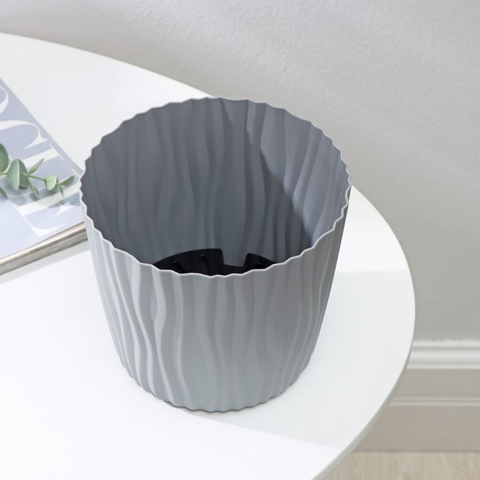 Кашпо для цветов со вставкой «Волна», 2 л, d=16 см, h=13.5 см, цвет серый