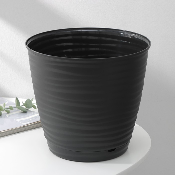 Горшок для цветов с поддоном Saffron, 5.4 л, d=22.4 см, h=20.5 см, пластиковый, серый