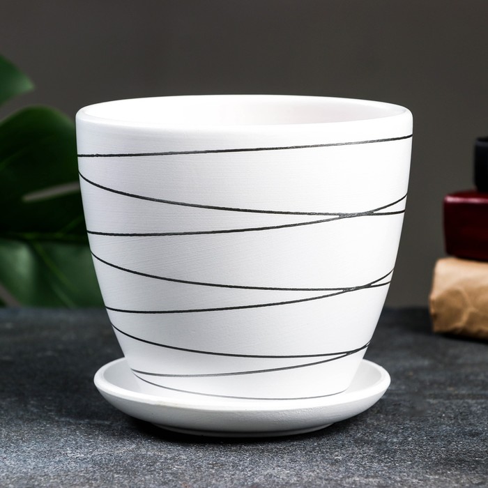 Горшок для цветов «Магнолия», 1.4 л, d=15 см, h=13 см, керамика, с поддоном, белый