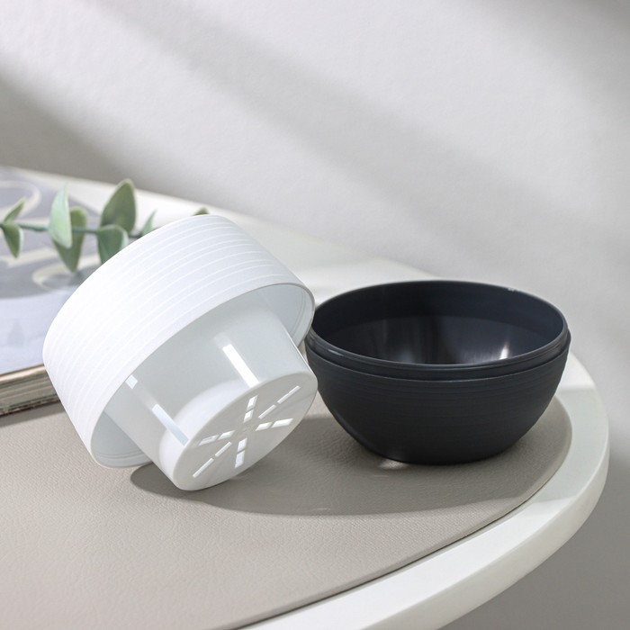 Горшок для цветов с поддоном «Япония», 125 мл, d=8 см, h=6.5 см, пластиковый, белый-графитовый